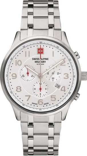 С браслетом Мужские наручные часы с серебряным браслетом Swiss Alpine Military 7084.9132 Chronograph 43mm 10ATM