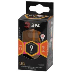 Лампа светодиодная ЭРА F-LED P45-9W-827-E14 9Вт филамент шар теплый белый свет Е14 | Филаментные декоративные
