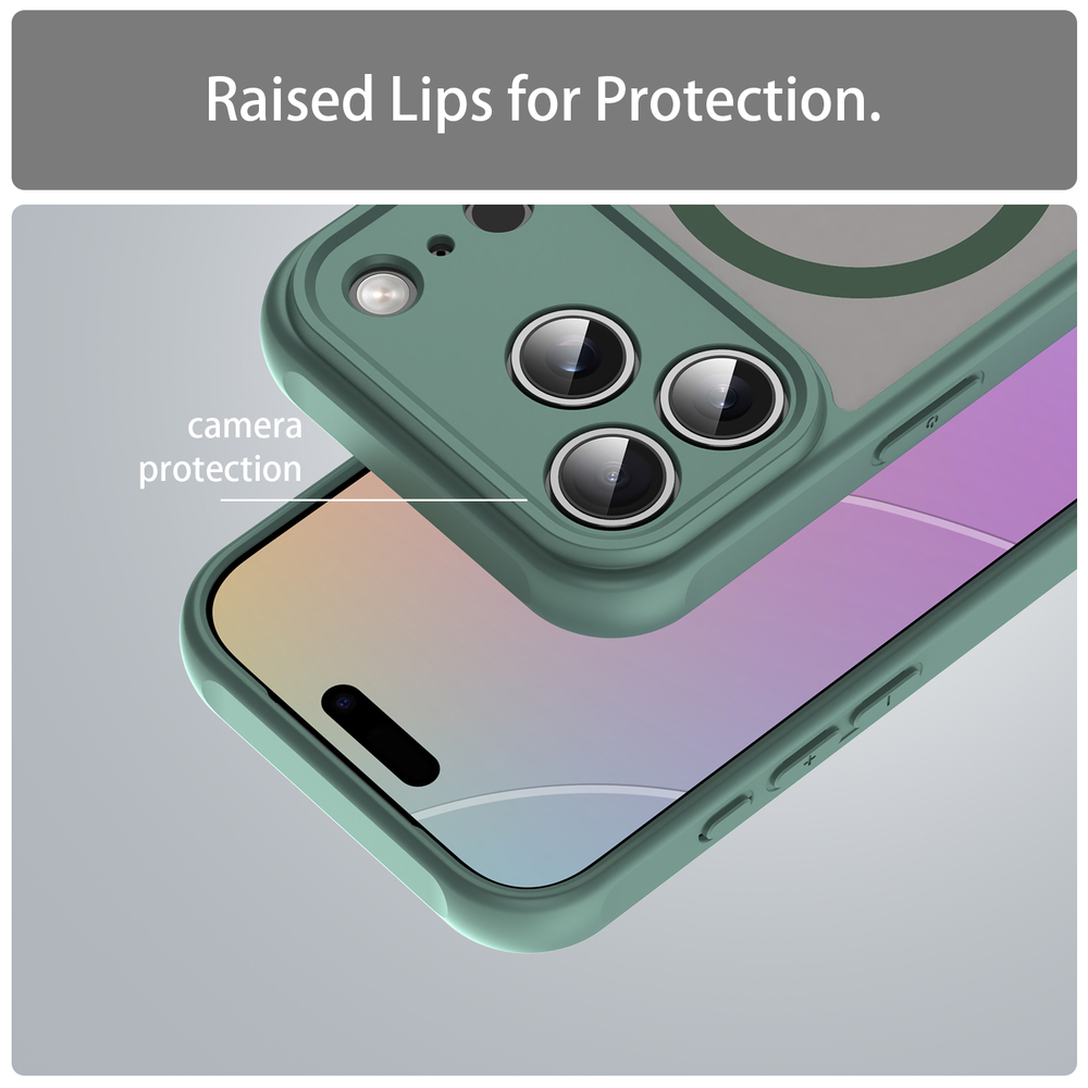 Полупрозрачный матовый чехол с MagSafe для iPhone 17 Pro, усиленные боковые рамки зеленого цвета