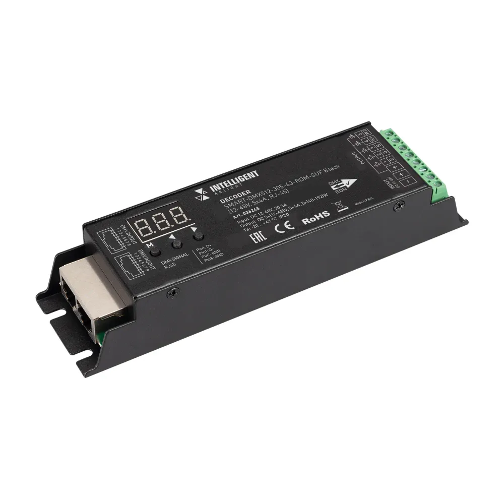 INTELLIGENT ARLIGHT Декодер SMART-DMX512-305-63-RDM-SUF Black (12-48V, 5x4A, RJ-45) (IARL, IP20 Металл, 5 лет) INTELLIGENT ARLIGHT Декодер SMART-DMX512-305-63-RDM-SUF Black (12-48V, 5x4A, RJ-45) (IARL, IP20 Металл, 5 лет)