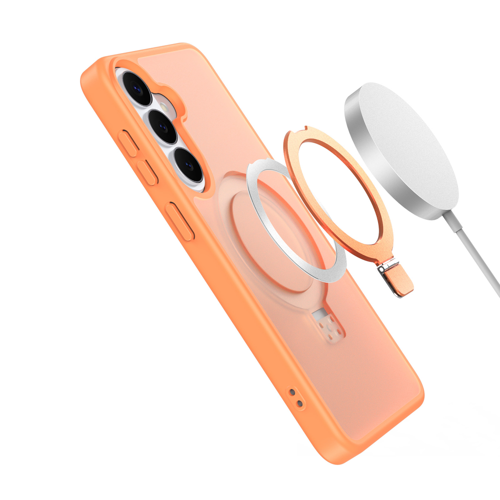 Матовый чехол оранжевого цвета с MagSafe для Samsung Galaxy S26, серия Yind Series Case от Dux Ducis (версия с магнитной откидной подставкой)