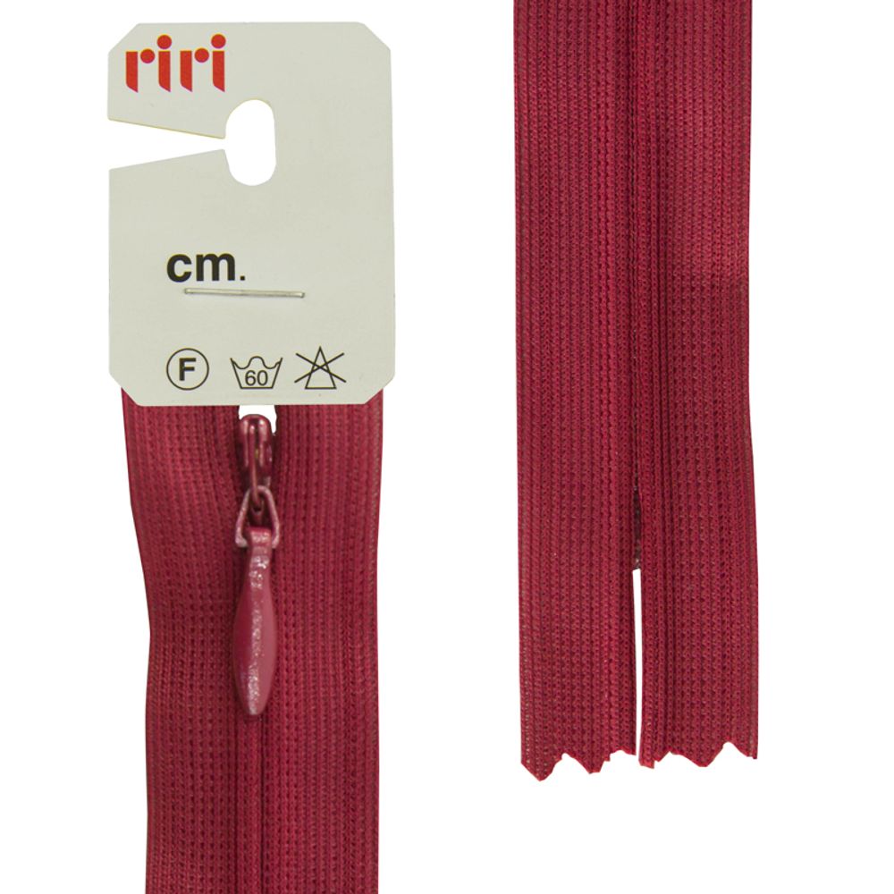 Молния потайная (скрытая) RIRI Т3 (3 мм) 1 зам., н/раз., 22 см, цв.2411, бордо, 10 шт