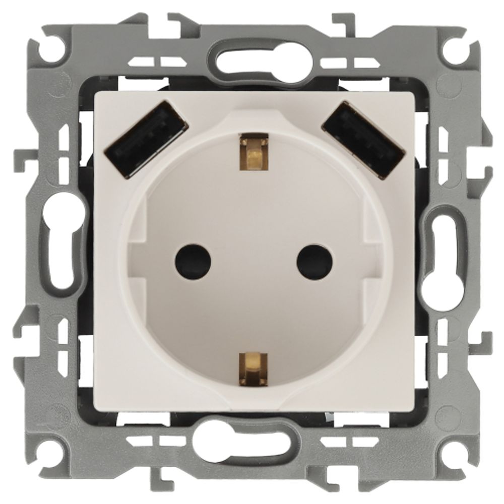 Розетка ЭРА Серия 12 12-4109-02 2P+E 16A-250В штор с 2xUSB 5В-3А слоновая кость | Эра 12