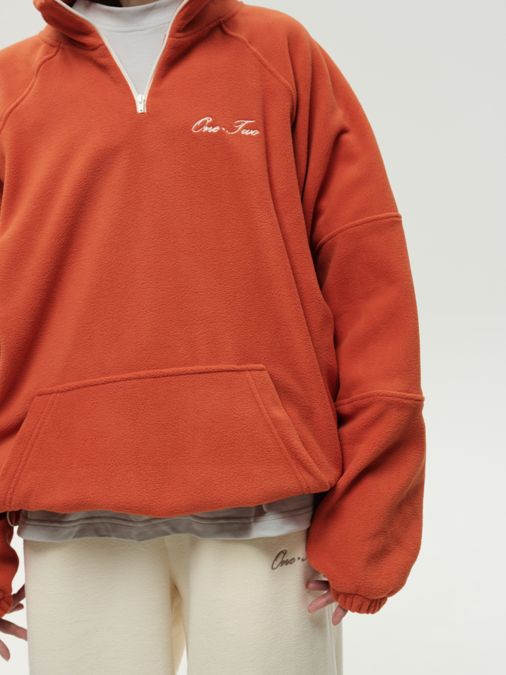 Drawstring Half-Zipped Sweatshirt Orange
