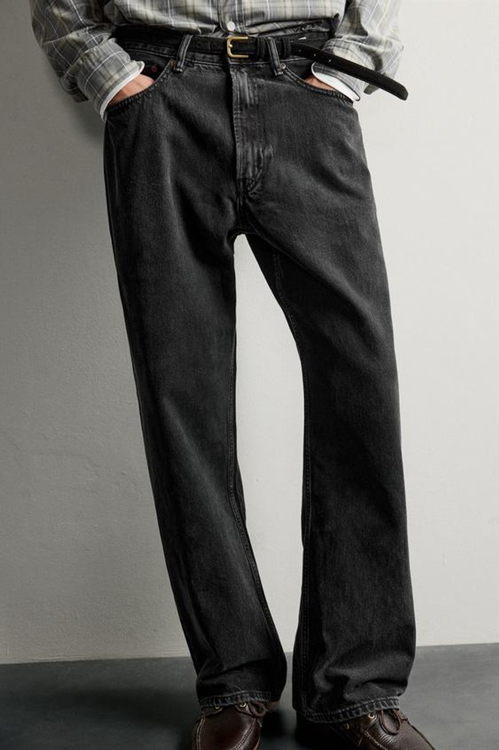 ZARA ДЖИНСЫ LOOSE FIT В ПОЛОСКУ, ЧЕРНЫЙ