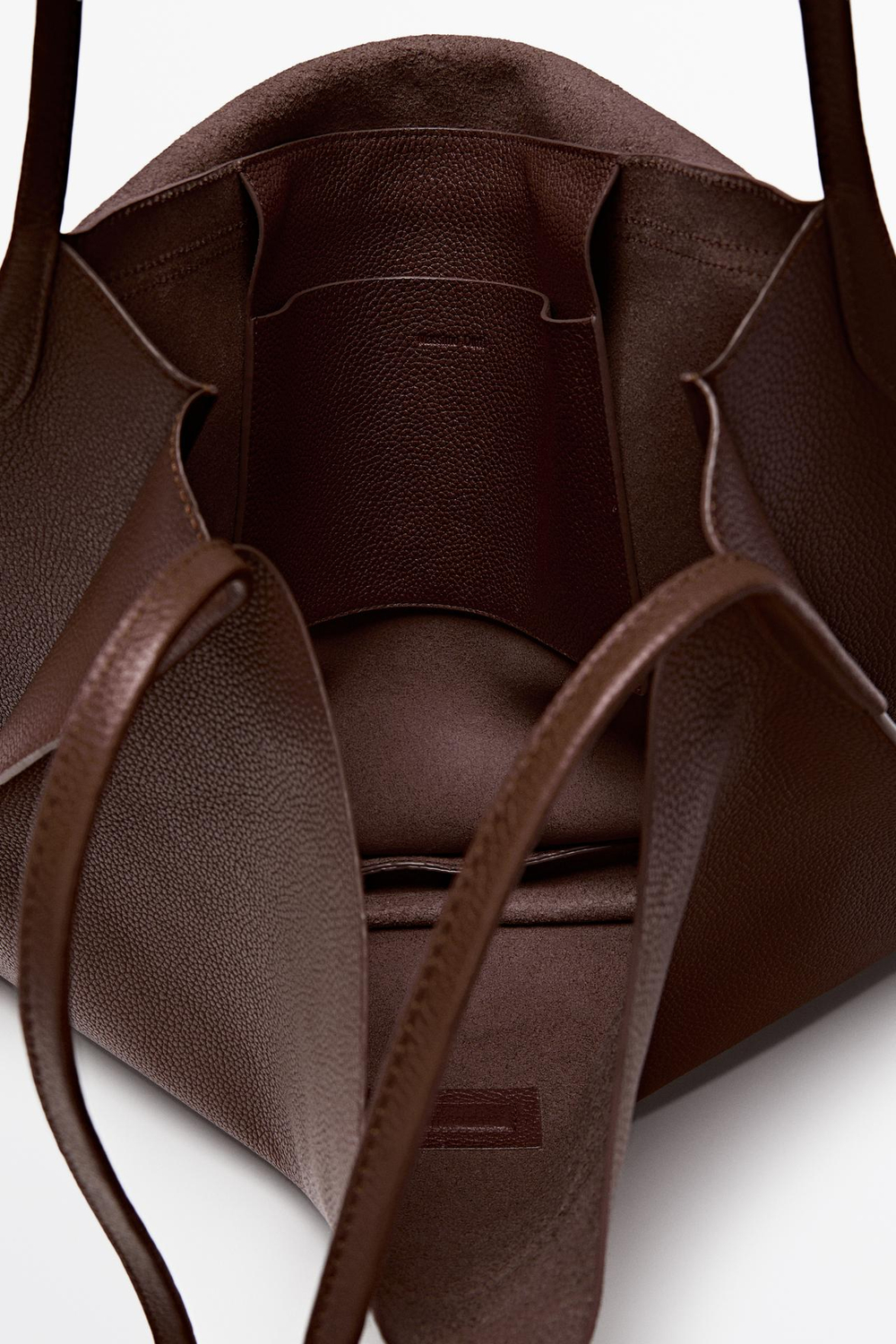 Massimo Dutti Большая сумка из кожи наппа с клапаном - Limited Edition, шоколадно-коричневый