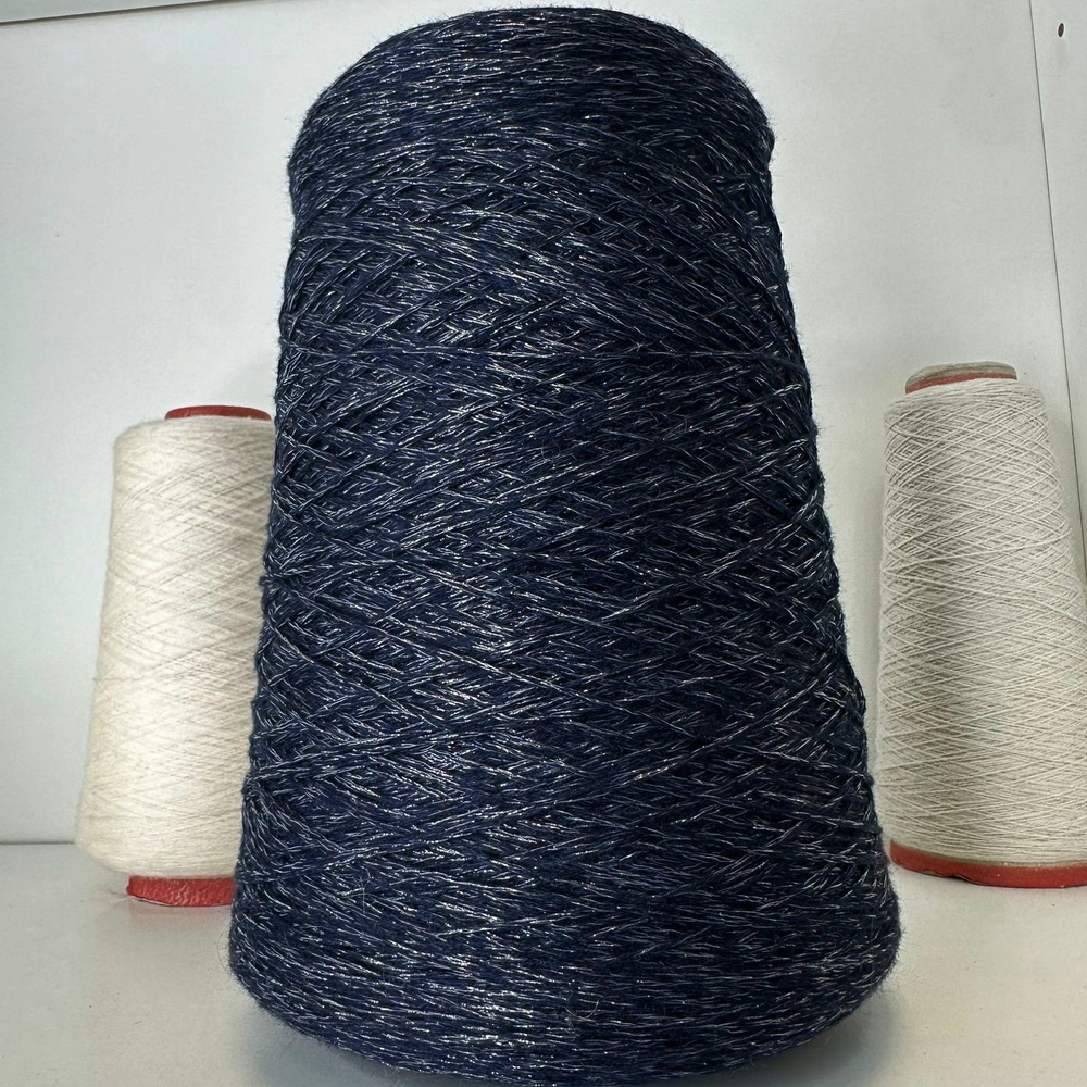 COTTON LUREX; 95% хлопок, 5% люрекс; 400м/100гр; шнурок, цвет: темно-синий, люрекс - полупрозрачное серебро
