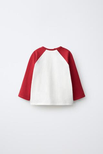 ZARA ФУТБОЛКА С КОНТРАСТНЫМИ РУКАВАМИ РЕГЛАН, КРАСНЫЙ