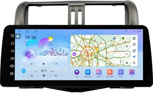 Магнитола для Toyota Land Cruiser Prado 150 2009-2013 (рамка графит) - FarCar S500+TS10 монитор 12.3" 2K QLED на Android 14, Быстрая, CarPlay, 4G SIM-слот