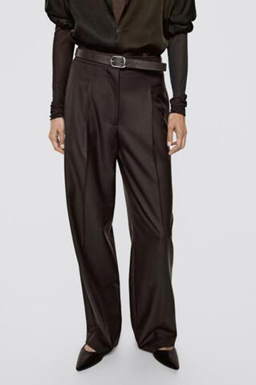 Massimo Dutti Брюки из смесовой шерсти, приталенный крой - Limited Edition, шоколадно-коричневый