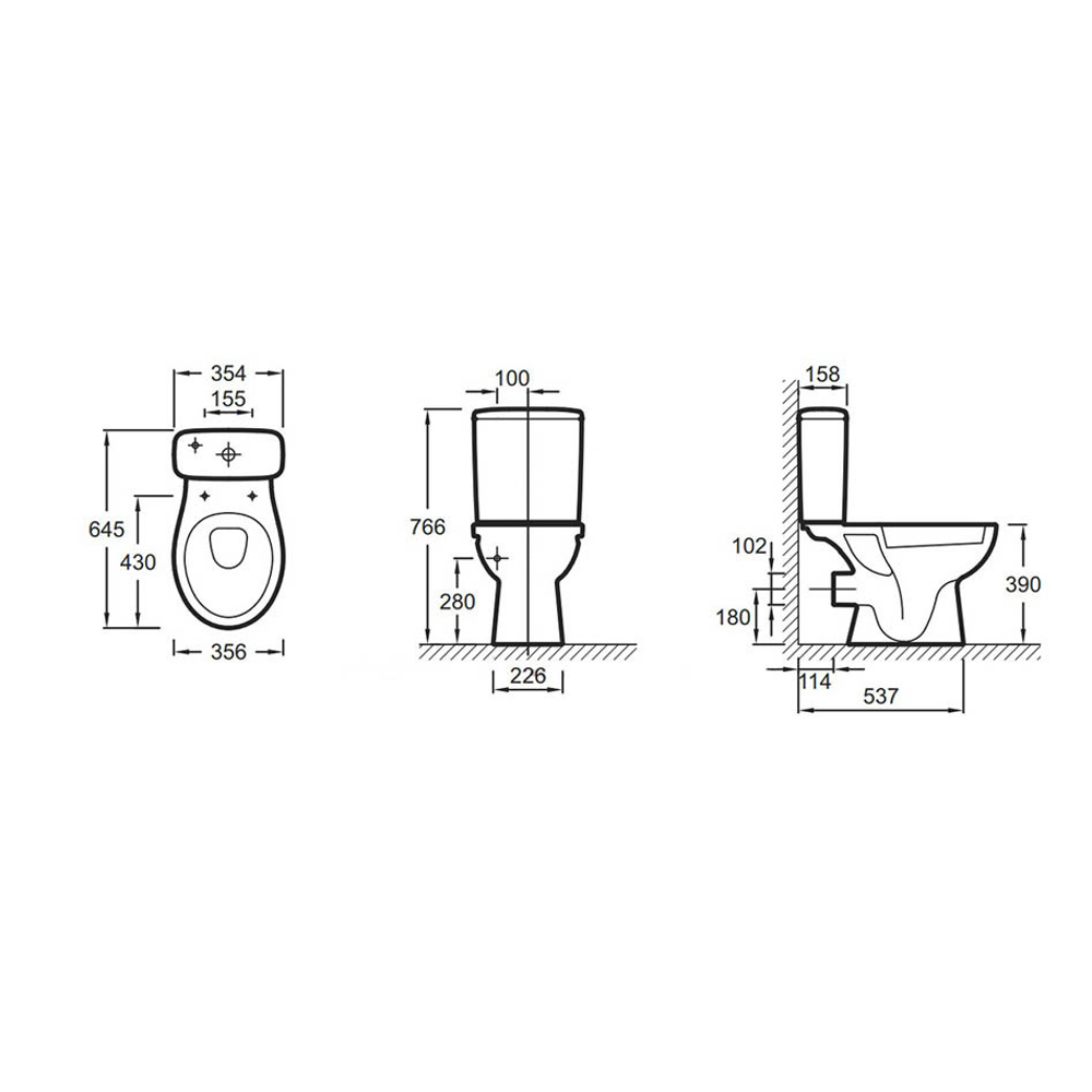 Унитаз напольный Jacob Delafon Patio Rimless UJV102-00  безободковый схема