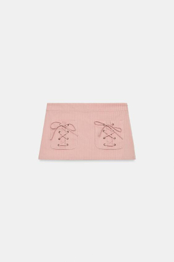ZARA МИНИ-ЮБКА В ПОЛОСКУ С КАРМАНАМИ, БЛЕДНО-РОЗОВЫЙ