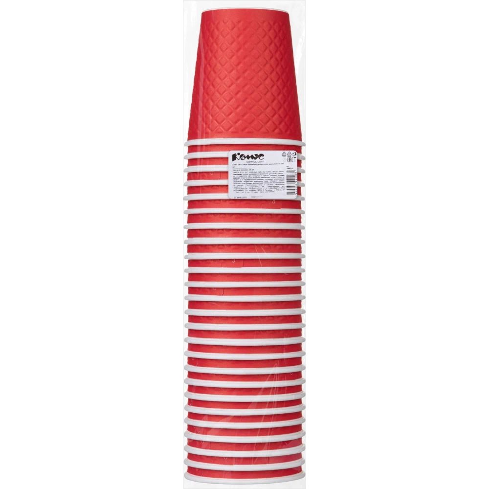 Стакан одноразовый бум двухслойный d-80мм 250мл Waffle Red (25шт/уп)