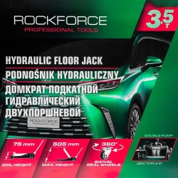 Домкрат подкатной гидравлический двухпоршневой 3.5т (h min 75мм, h max 505мм) RockForce RF-T830021Q