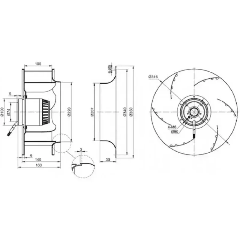 Мотор-колесо MES RO355B-4D-AC0 для крышного вентилятора