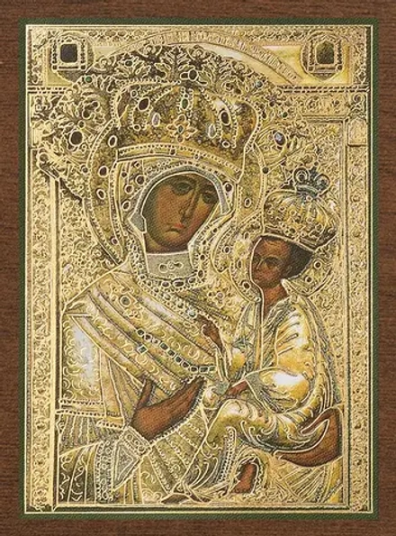 Икона БМ "Тихвинская в ризе" 4х6 на МДФ-6