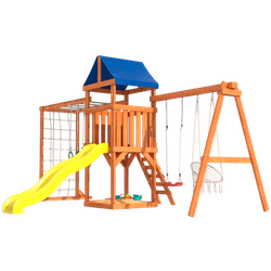 Детская площадка Fun Land с сеткой, рукоходом, качелями и плетенным креслом