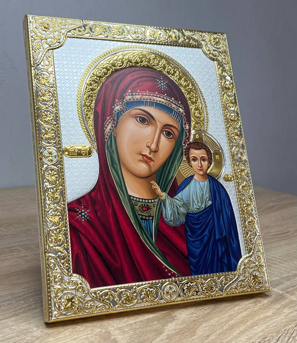 Казанская БМ, икона прямоугольная без рамки, античная 160х210 — вид сбоку