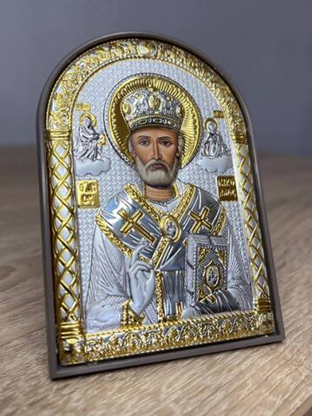 Николай Чудотворец, икона арочная, пластик коричневый 80х115