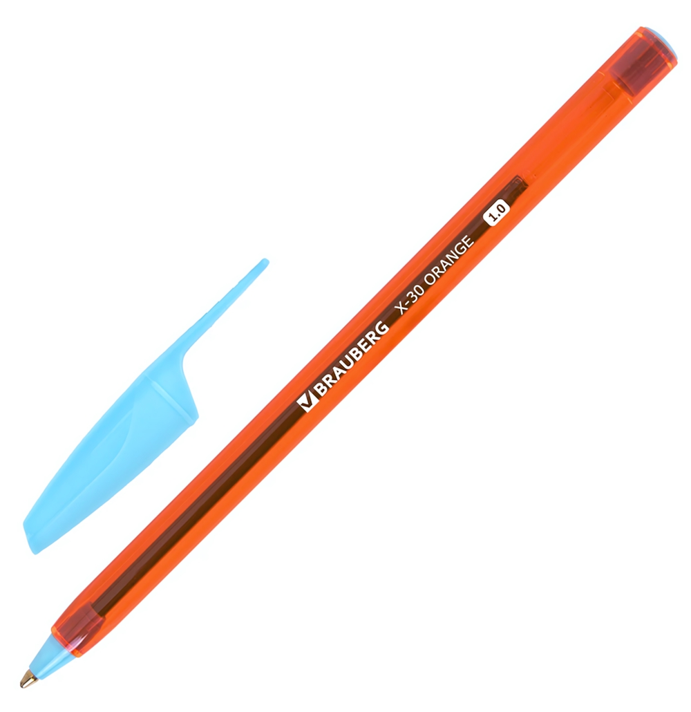 Ручка шарик. узел 1мм. линия 0,5мм. "X-30 Orange" синяя, мягкое письмо (BRAUBERG)