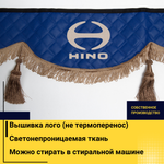 Ламбрекен HINO (экокожа, синий, коричневые кисточки) 230см