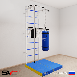 Шведская стенка Sv Sport усиленная 6705 (Турник стандарт/Брусья/Канат/Цепь/Мешок 15кг/Мат 1м)