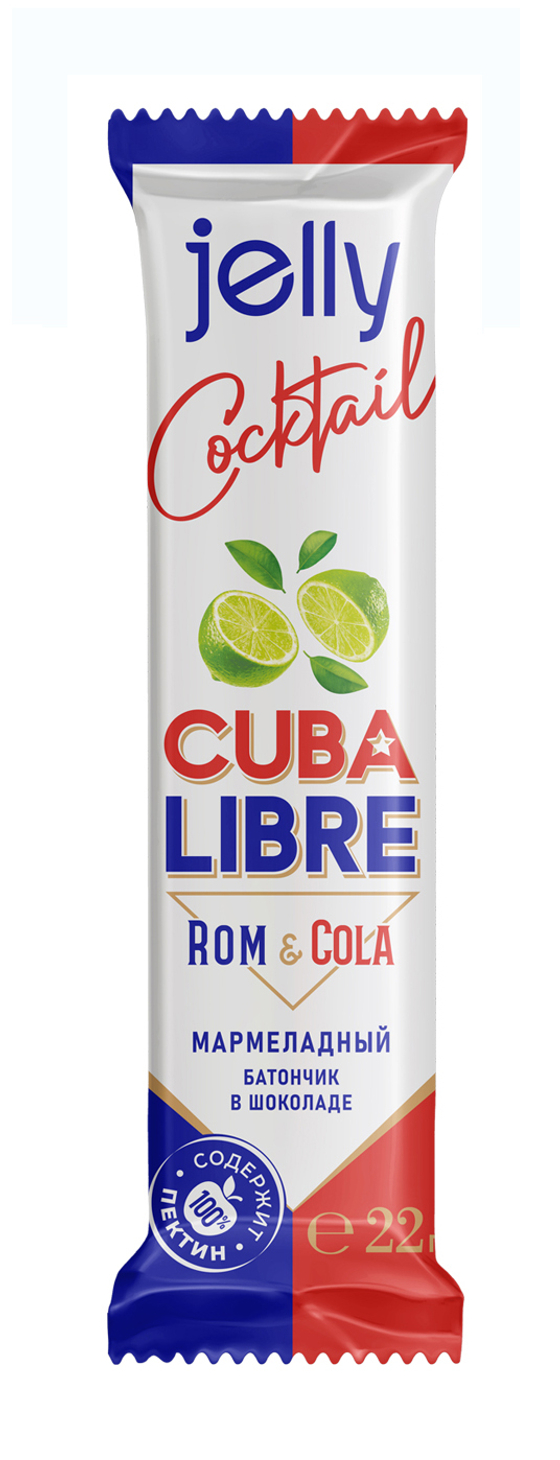 Мармеладный батончик J7 «Jelly Cocktail» в шоколаде со вкусом коктейля «CUBA LIBRA» 22г*24шт (4бл)