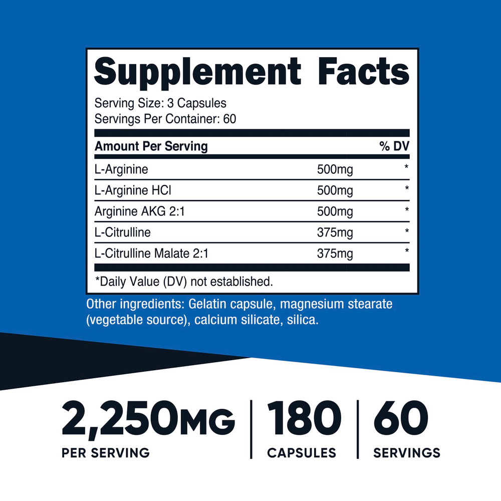 Nutricost, Performance, усилитель оксида азота, 180 капсул
