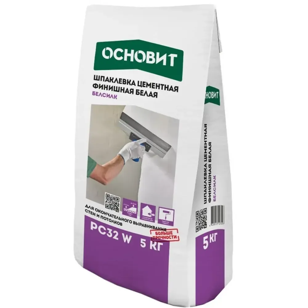 Шпатлевка ОСНОВИТ БЕЛСИЛК РС32W цементная финишная белая (5кг)