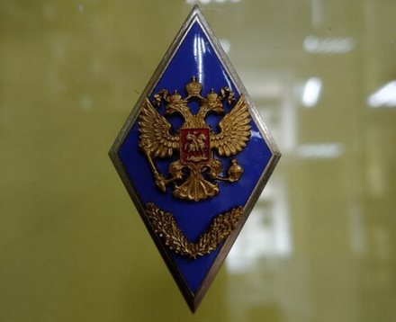 Значок металлический ромб ВА / ВУ обр. 2007 г. (синий, с ветвями, гор. эм.)