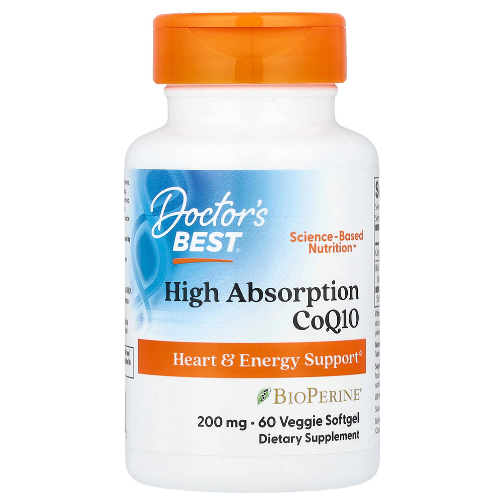 Doctor's Best, коэнзим Q10 с высокой степенью всасывания, с BioPerine, 200 мг, 60 вегетарианских мягких таблеток