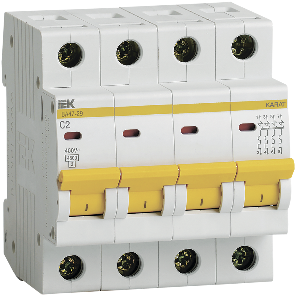 KARAT Автоматический выключатель ВА47-29 4P C 2А 4,5кА IEK
