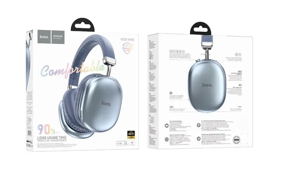 Стереонаушники Bluetooth полноразмерные Hoco W35 Max V5.3/45ч голубой