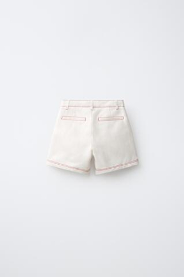 ZARA ШОРТЫ С КРАСНОЙ ОТСТРОЧКОЙ, ЭКРЮ