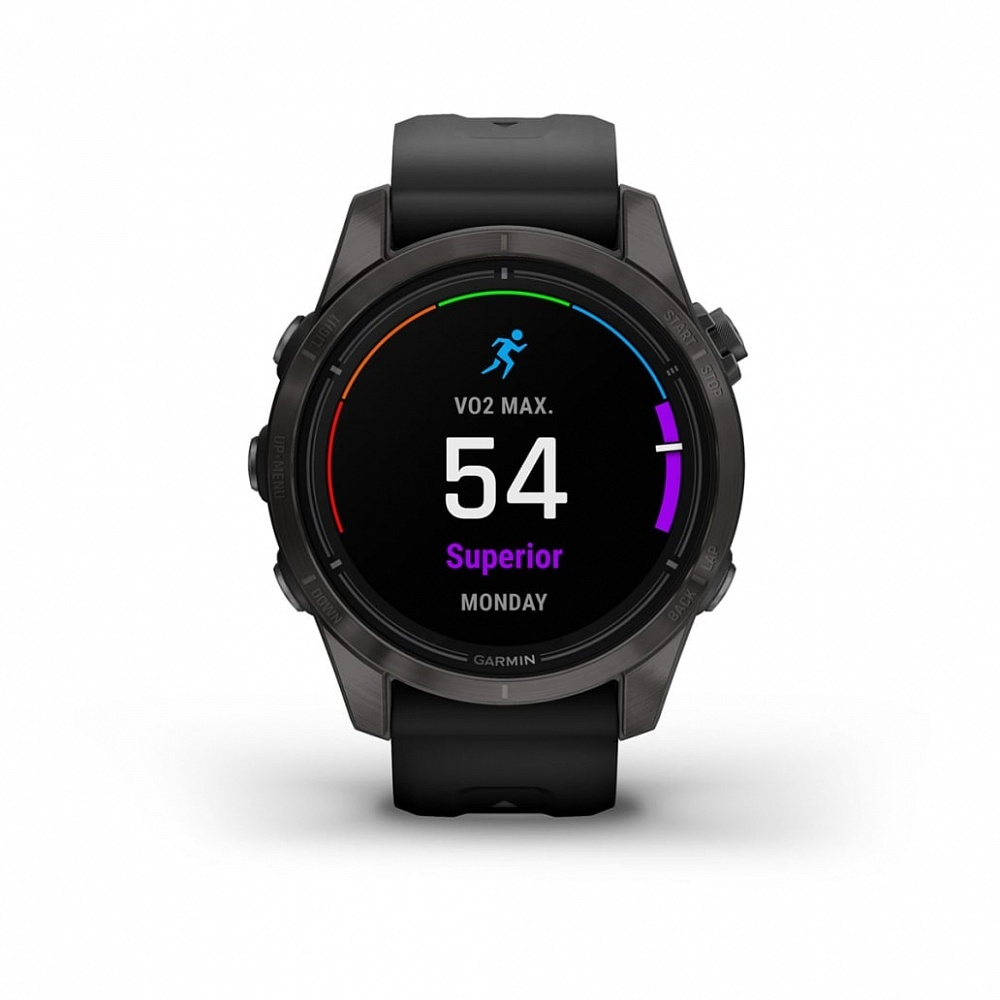 Смарт-часы Garmin EPIX Pro (Gen 2) Sapphire Edition 42 мм, титановый, угольно-серый, DLC, черный ремешок, 010-02802-15