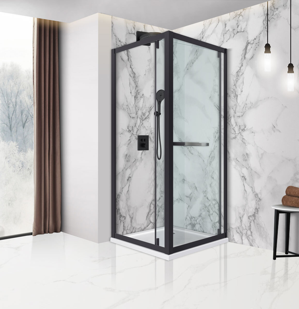 Душевой уголок Stile VSS-2ST9090CLB-R, 900*900, черный, стекло прозрачное, правый,