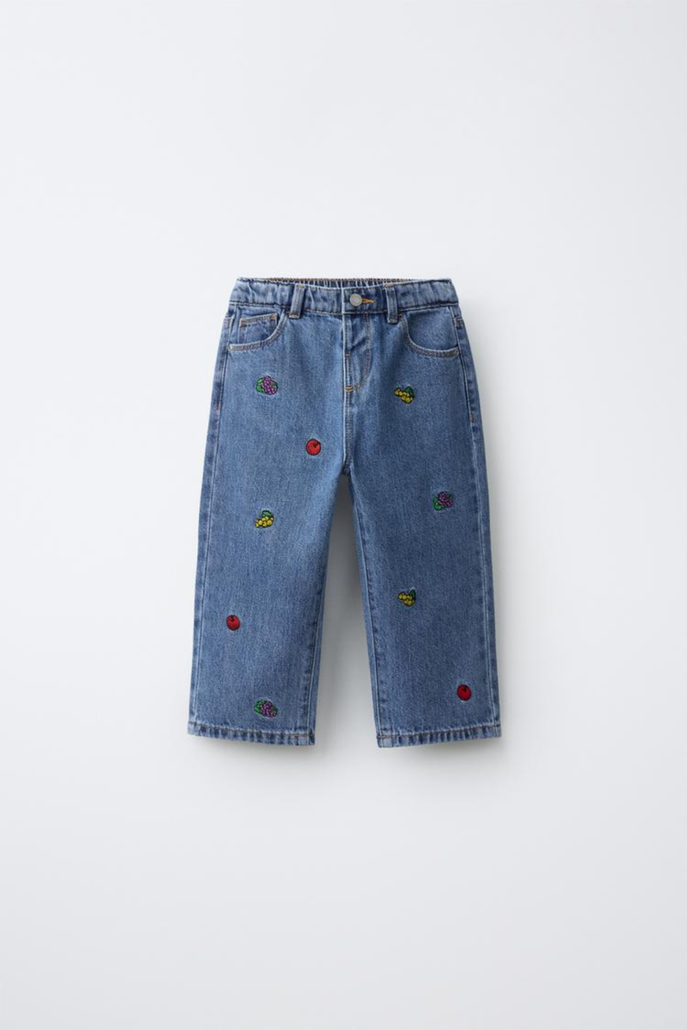 ZARA - FRUIT OF THE LOOM™ ДЖИНСЫ ПРЯМОГО КРОЯ С ВЫШИВКОЙ, СИНИЙ