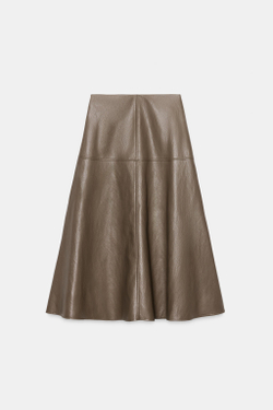 ZARA ЮБКА-НАКИДКА МИДИ ИЗ ИСКУССТВЕННОЙ КОЖИ, СЕРОВАТО-КОРИЧНЕВЫЙ