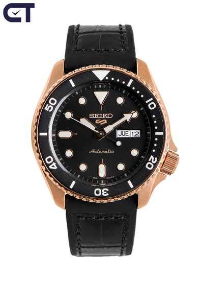Seiko SRPD76K1 5 Sports SKX мужские наручные часы — автоматические часы в чёрно-розово-золотистой гамме