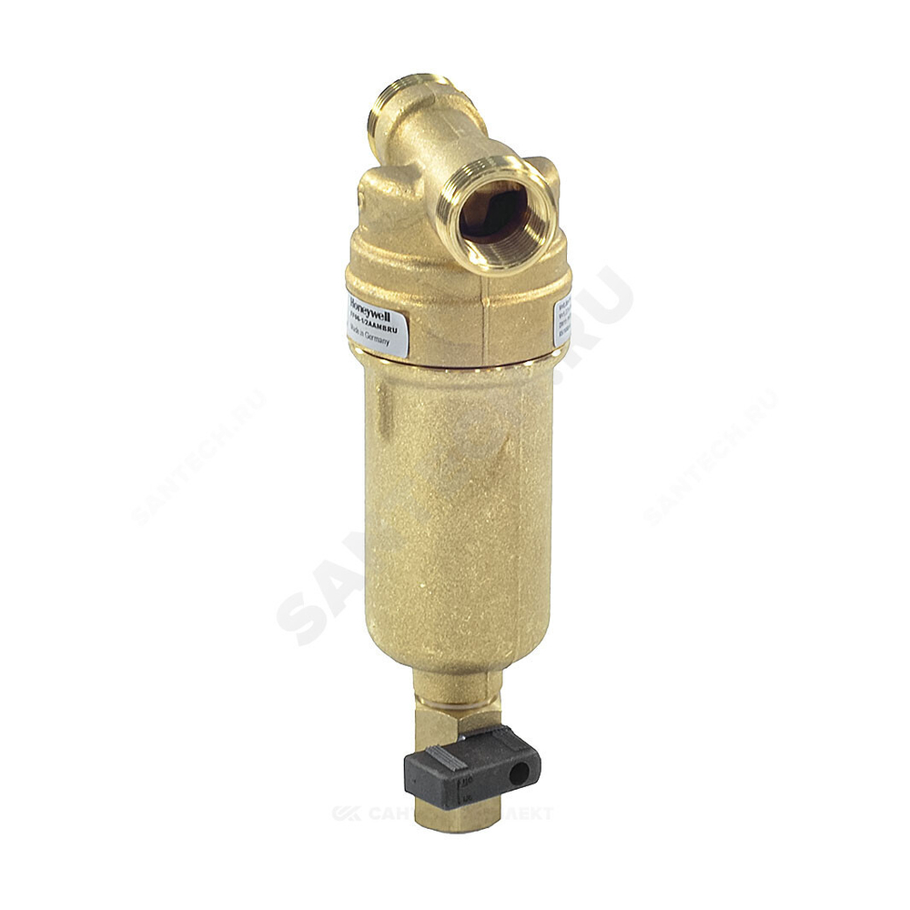 Фильтр сетчатый T-образный латунь Ду 15 Ру25 Тмакс=80 oC G1/2" НР FF06 с краном Honeywell-Braukmann FF06-1/2"AAM