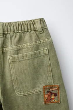 ZARA БРЮКИ BAGGY ИЗ ТВИЛА С НАШИВКАМИ TOY STORY © DISNEY PIXAR, СВЕТЛЫЙ ХАКИ