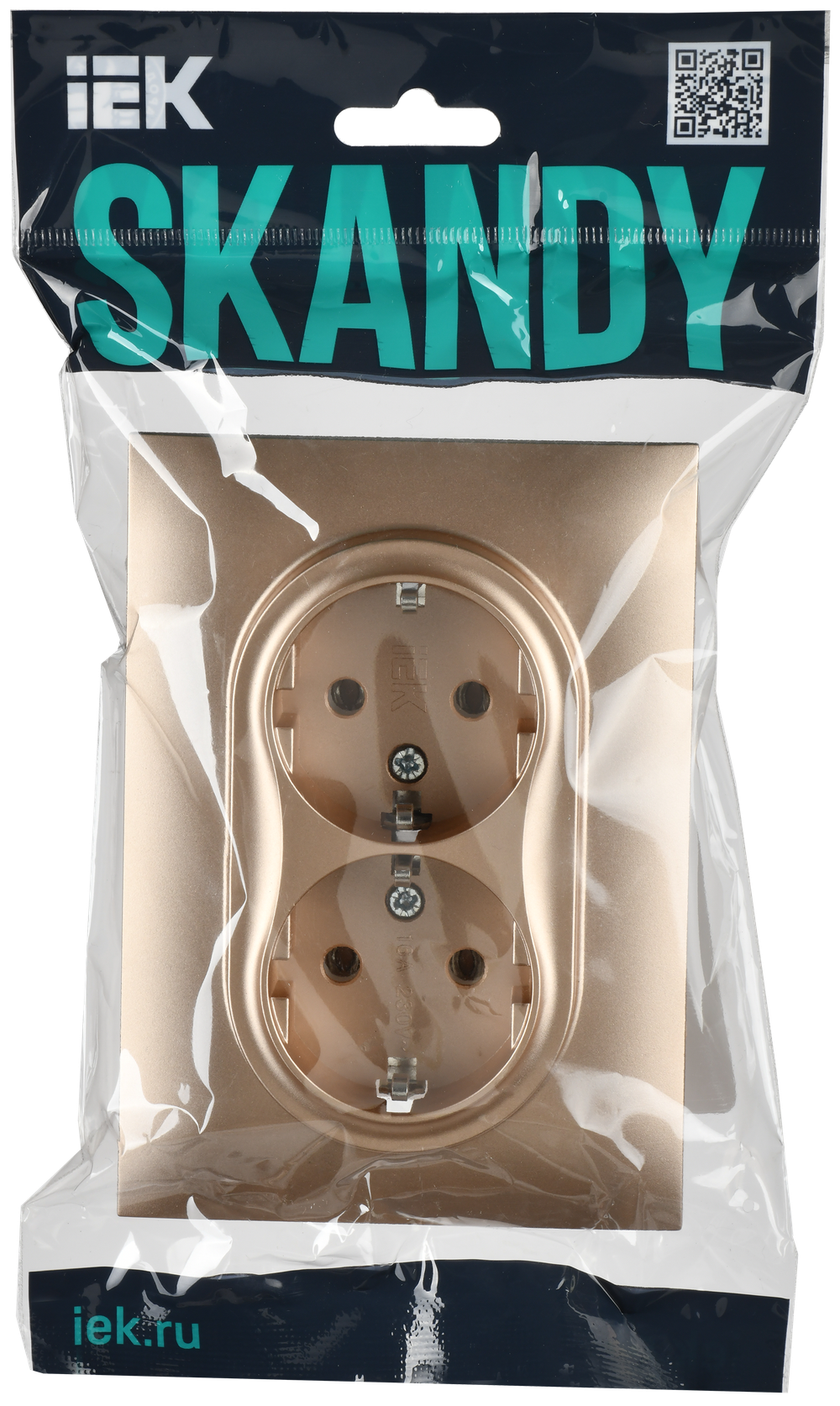 SKANDY Розетка 2-местная с заземлением без защитных шторок 16А в сборе SK-R08Sa песочный IEK