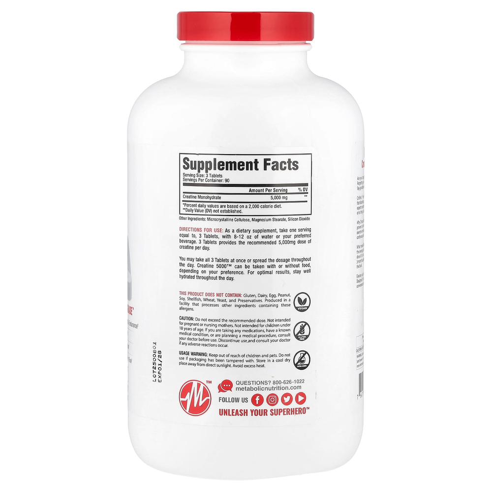 Metabolic Nutrition, Creatine 5000 ™, 270 таблеток (1666 мг в каждой таблетке)
