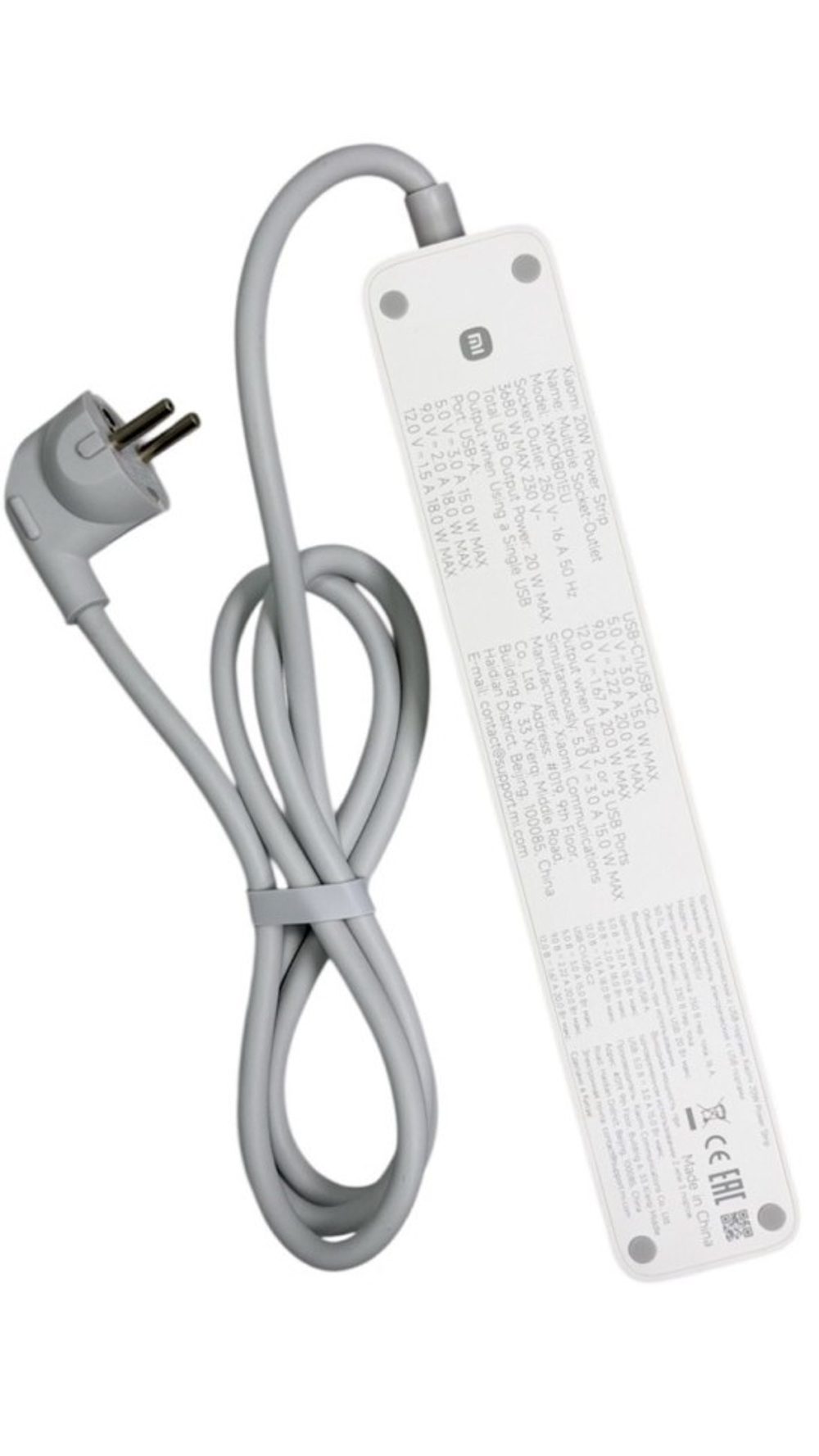 Сетевой удлинитель Xiaomi Mi Power Strip 3 Sockets/1 USB/2 USB-C 20W (XMCXB01EU) белый