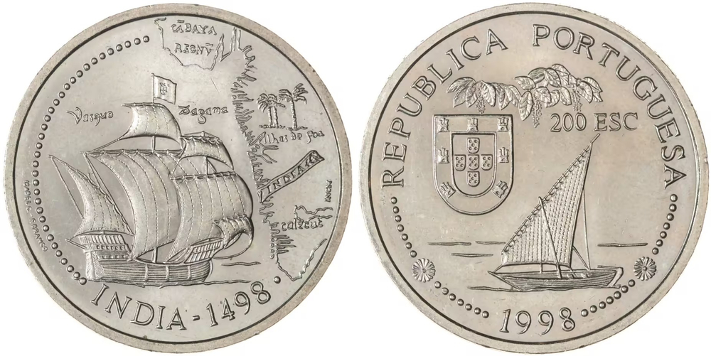 Португалия 200 эскудо, 1998 Путешествие Васко да Гамы в Индию 1498 года - Индия