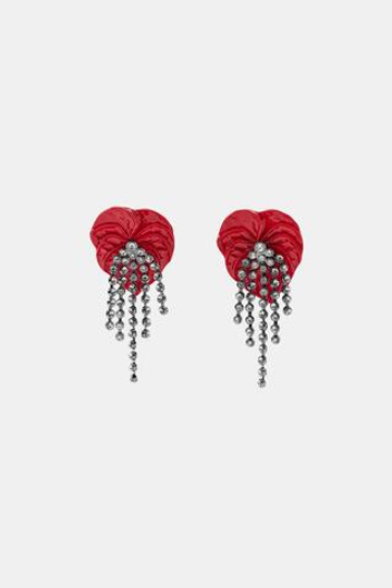 ZARA СЕРЬГИ «ЦВЕТЫ» СО СТРАЗАМИ, КРАСНЫЙ