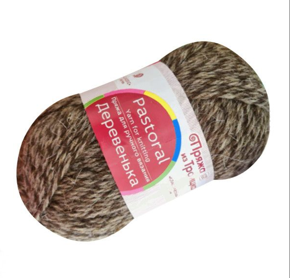 Пряжа "Деревенька", 100% Шерсть, 100гр, 170 м, серый/коричневый