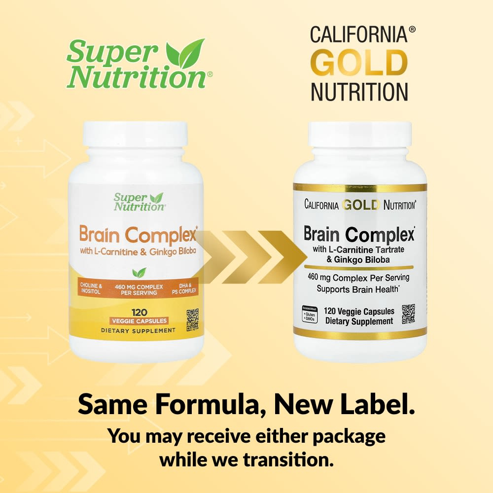 California Gold Nutrition, комплекс для мозга с L-карнитином, гинкго билоба, фосфатидилсерином и холином, 120 вегетарианских капсул