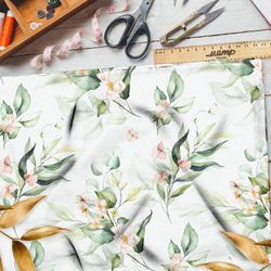 Ткань ниагара акварельные листья с цветами