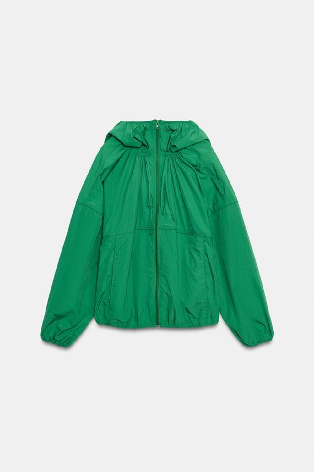 ZARA КУРТКА ИЗ ТЕХНИЧЕСКОЙ ТКАНИ С КАПЮШОНОМ, ЗЕЛЕНЫЙ